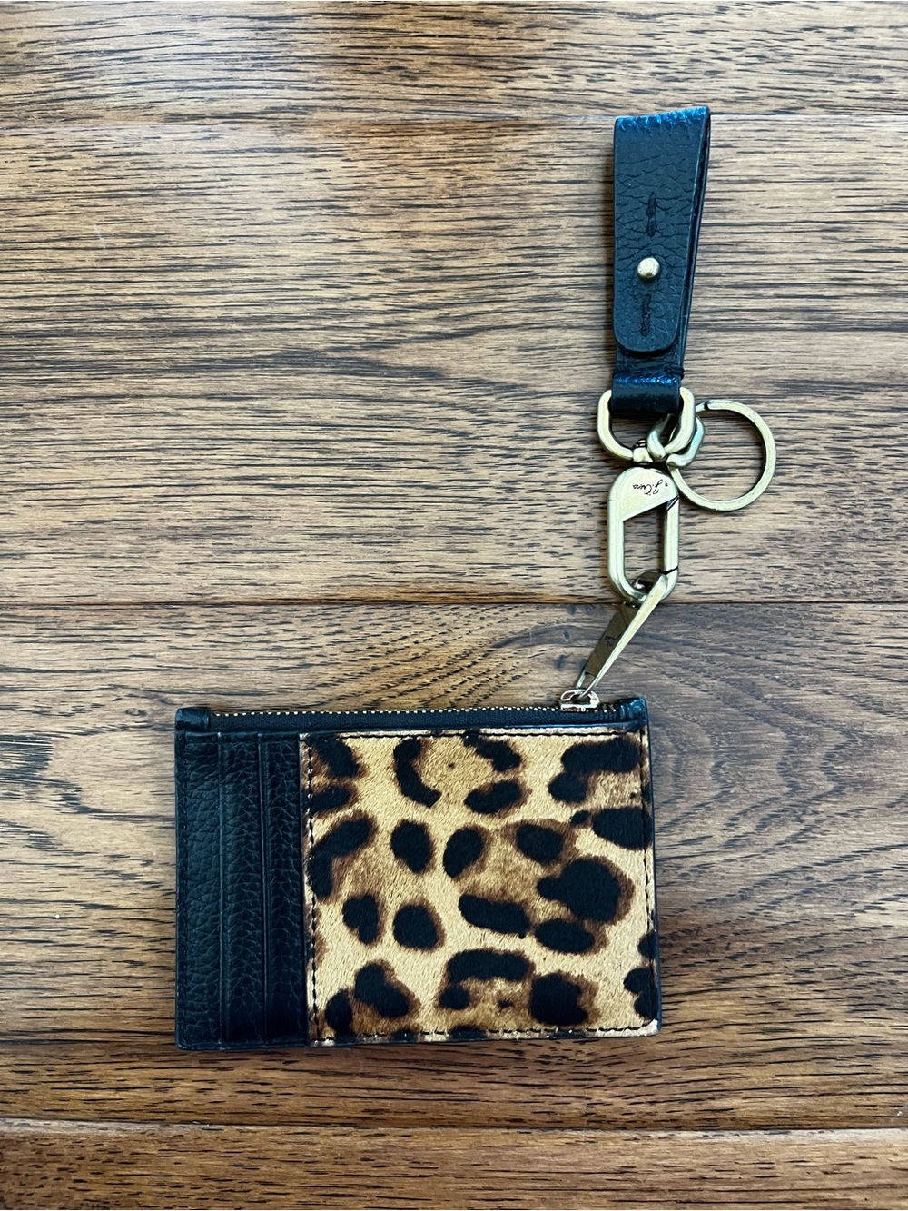 J. crew wallet and key chain holder in leopard and black leather